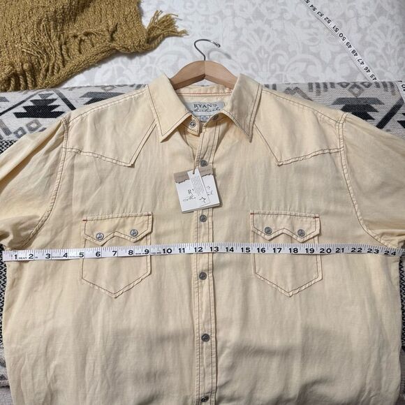 Ryan Michael Pale Yellow Silk Linen Blend Long Sleeve Western Rodeo Shirt - Picture 11 of 14